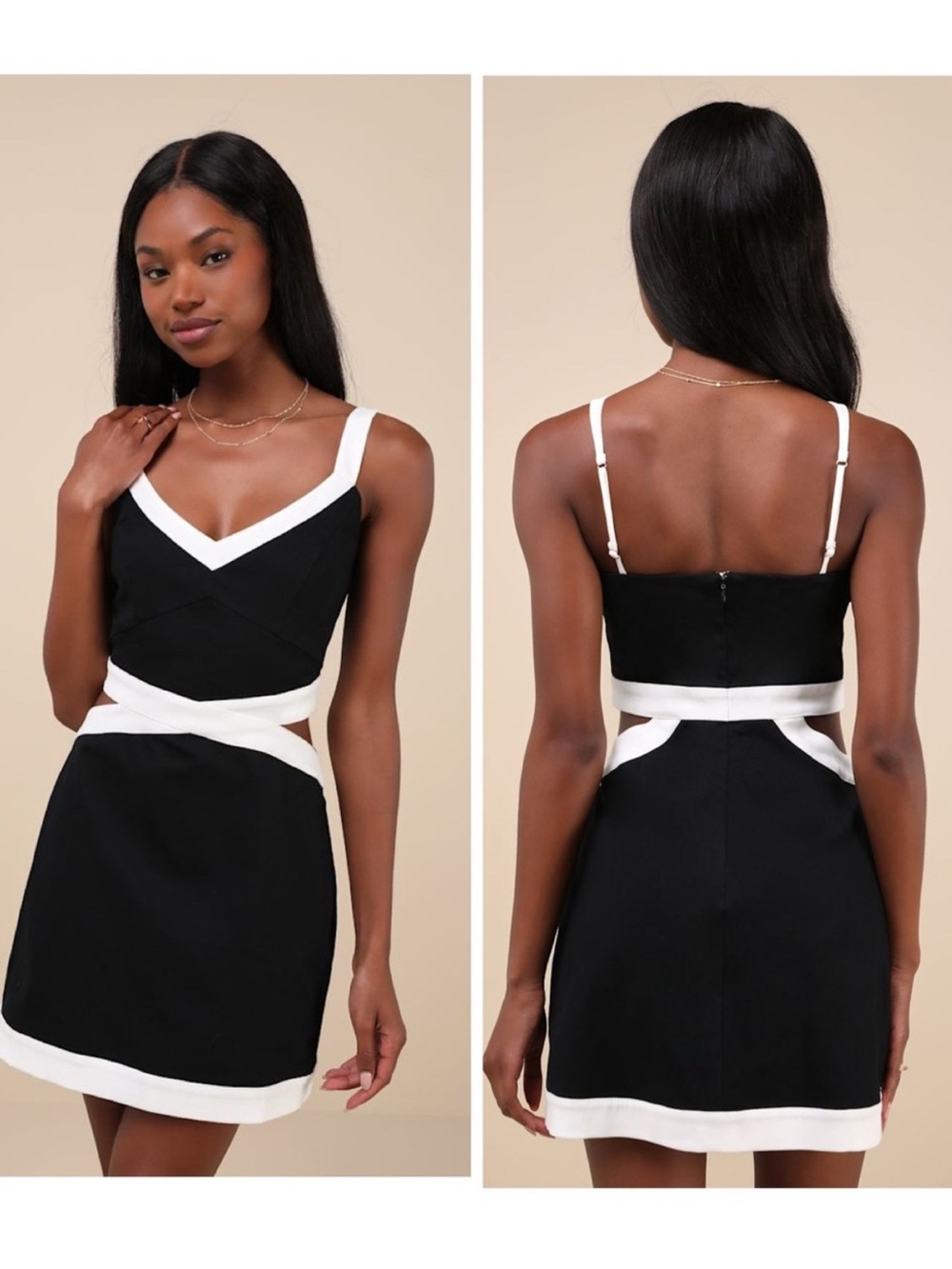 Lulu's Black and White Cutout Mini Dress